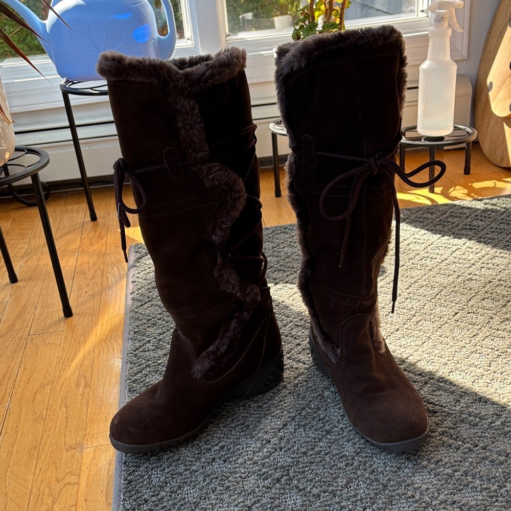 Khombu Dark Brown Over the Knee Boots with Fur Detail